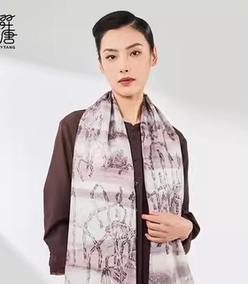 羿唐丝绸原创设计丝巾【荷趣】真丝斜纹绸长巾16姆米外搭披肩女