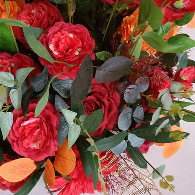 新款舞台路引花地排花中国风大红婚庆仿真花婚礼布场背景长条花 虎窝淘