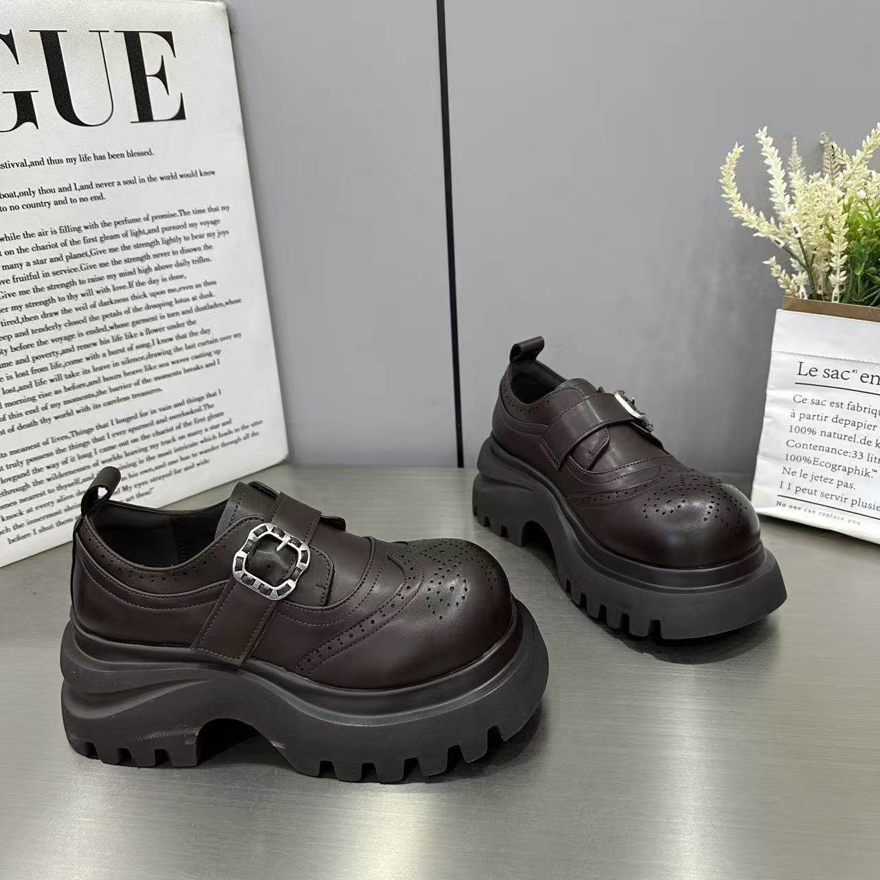 欧洲站2026春季新款英伦风厚底乐福鞋女复古圆头小学院风粗跟单鞋,淘宝优惠券,粉丝福利购,淘宝优惠卷