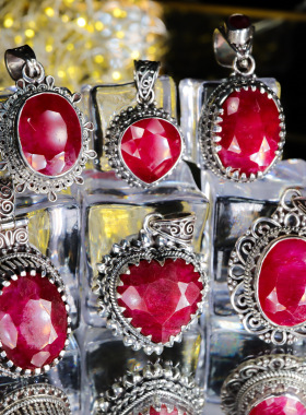 印度尼泊尔红宝石吊坠项链纯银女