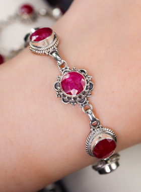 红宝石纯银复古手镯异域古典风情