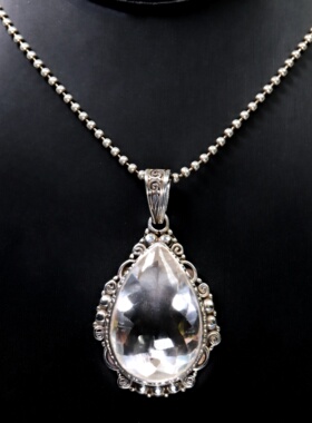 尼泊尔复古高级感白水晶纯银吊坠