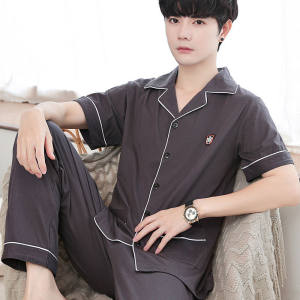 北极绒100%纯棉睡衣男士夏季薄款短袖长裤家居服薄款大码套装