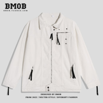 BMOB American high street retro zipper design denim jacket men's spring high-end niche handsome jacket motorcycle