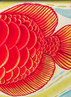 纯手绘国风水墨招财金龙鱼摆台摆件可挂可摆