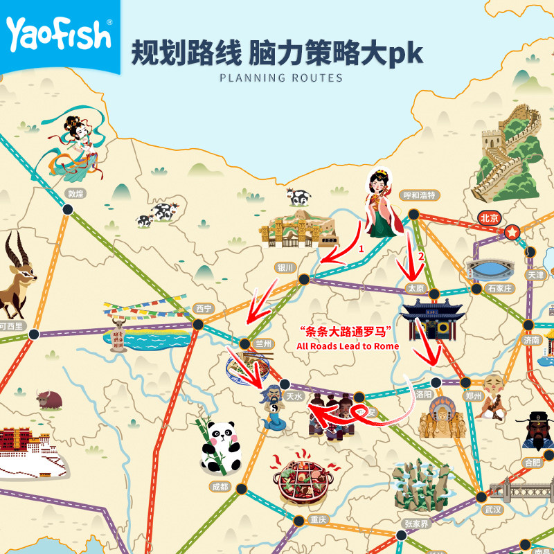 yaofish山河之旅儿童益智桌游地图 游戏大陆葛兰达儿童桌面游戏类