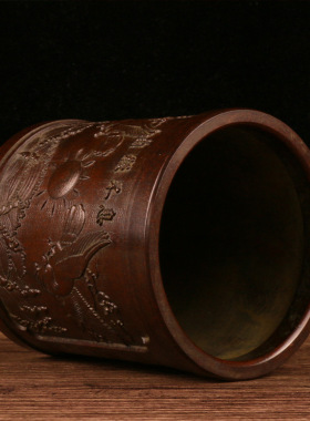 大展宏图仿古风做旧笔筒物品摆件