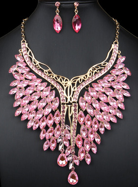 舞台表演宴会礼服夸张项链耳环首饰套链女时尚奢华满钻个性装饰品