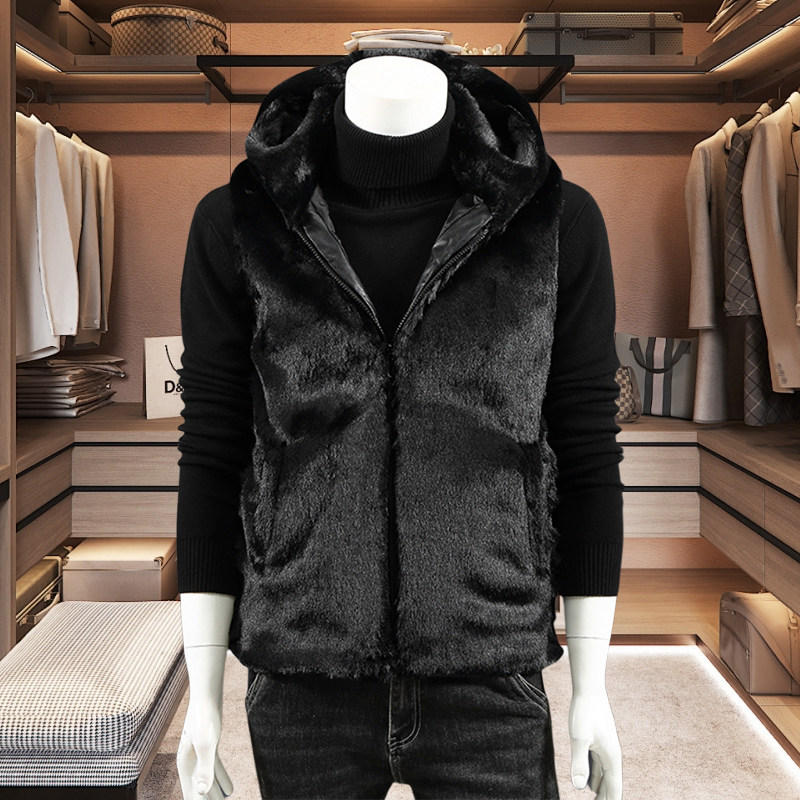 连帽毛绒马甲男韩版潮流帅气外套仿貂绒大码坎肩情侣保暖连帽马夹,淘宝优惠券,粉丝福利购,淘宝优惠卷
