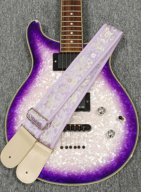 紫色电木吉他贝斯尤克里里肩带背带专用绣花帆布花朵摇滚民谣古典