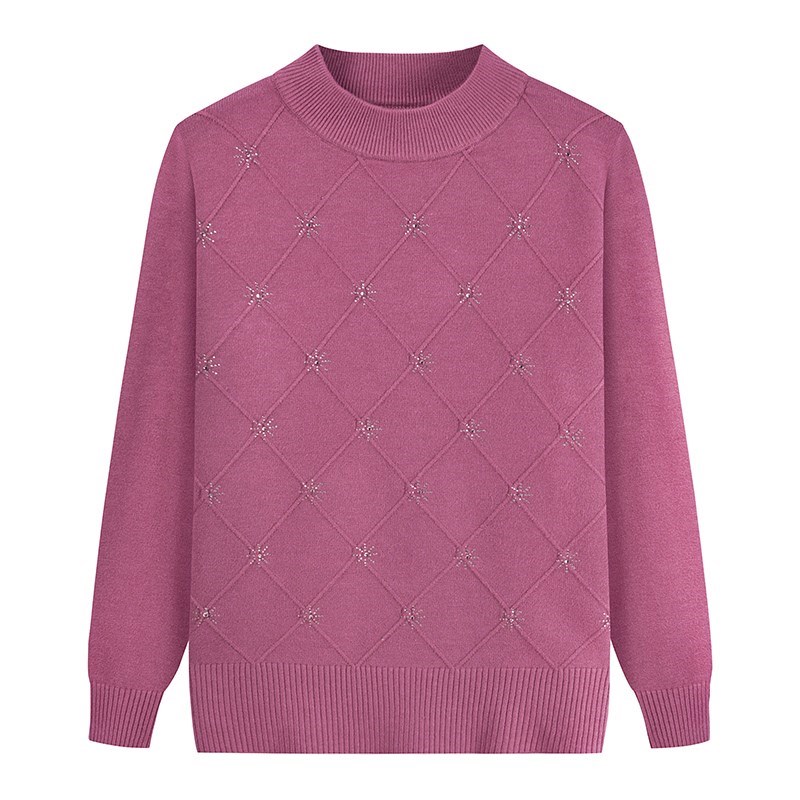 中老年人女装秋冬装加厚毛衣妈妈装套头上衣大码奶奶装针织打底衫 - 图1