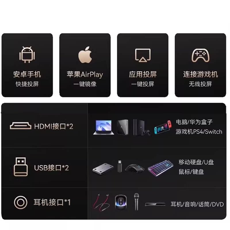 【政府补贴】腾讯极光投影仪D3家用智能投影机水冷散热客厅房间白天高清高亮投影电视机移动便携家庭影院