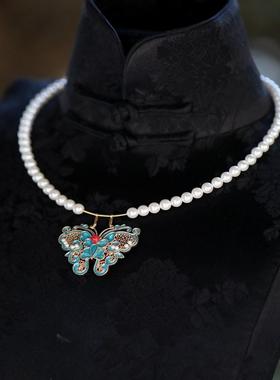 新中式高级感珍珠软璎珞流苏蝴蝶项圈马面裙早秋新中式穿搭配饰