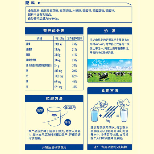 完达山高钙高铁高蛋白700g罐装成人奶粉中老年全家营养牛奶粉 - 图2