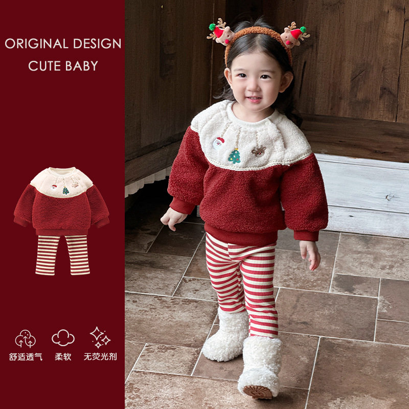 婴儿秋冬套装2025新款女宝宝加绒打底衫夹棉背带裤冬季衣服两件套,淘宝优惠券,粉丝福利购,淘宝优惠卷