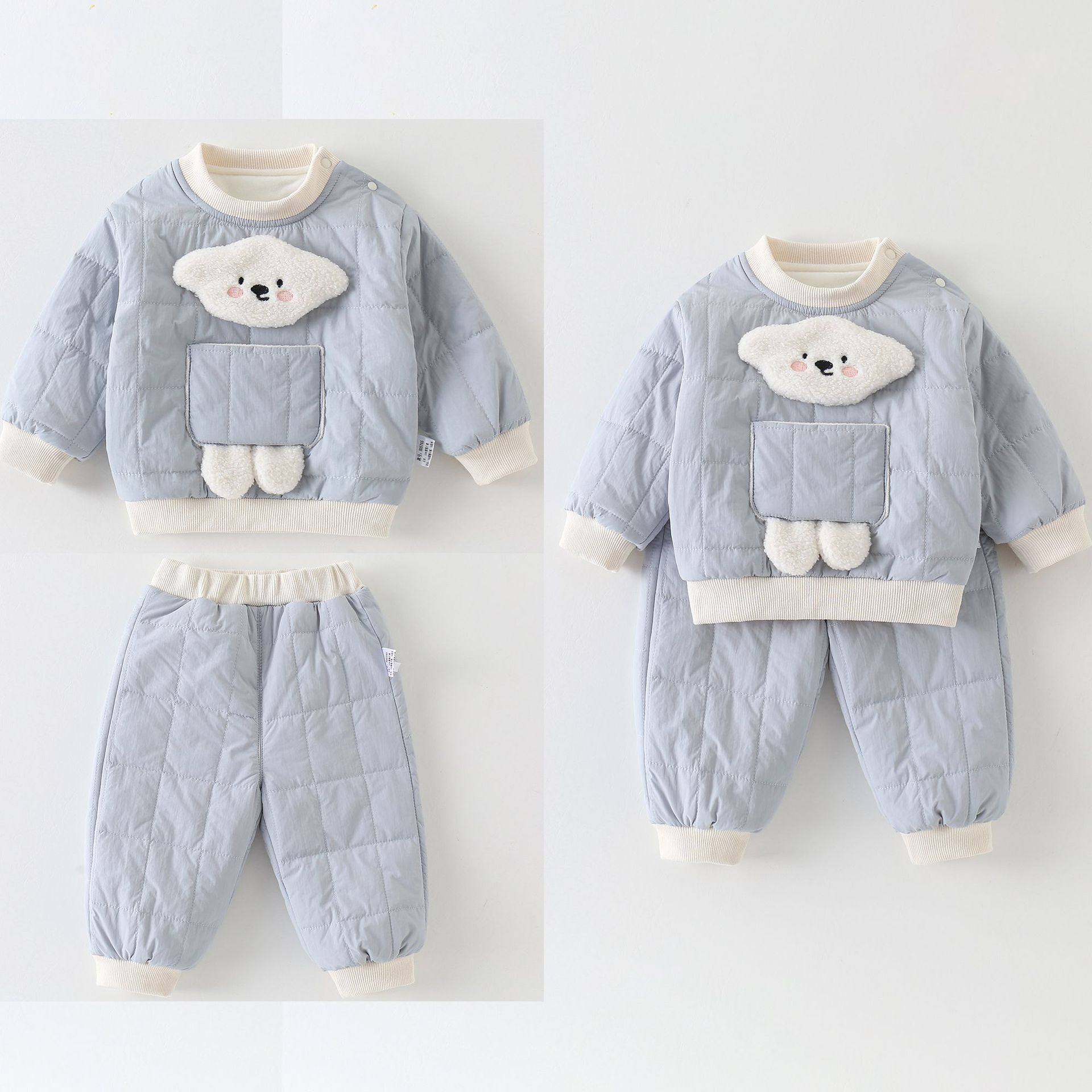 儿童套装秋冬装男女宝宝小狗家居服夹棉棉衣棉裤婴幼儿分体两件套,淘宝优惠券,粉丝福利购,淘宝优惠卷