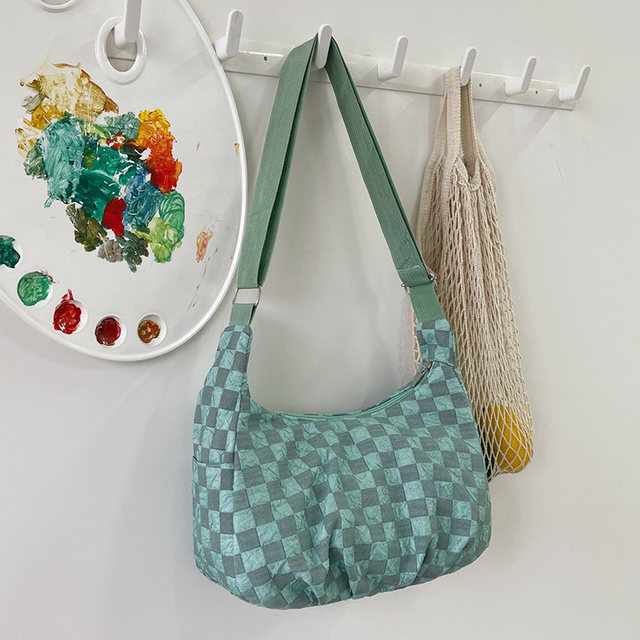 Ins style large-capacity armpit bag female college student attending class canvas messenger bag shopping bag autumn commuting dumpling bag