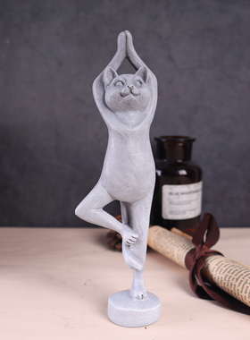 寓居北欧简约瑜伽猫咪树脂摆件