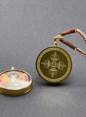 批发钛钢五路财神眼唐卡画盒金色小唐卡单壳不掉色西藏嘎乌盒