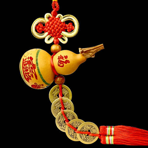 天然葫芦挂件文玩客厅雕花烙画手捻小床头葫芦手把五帝钱铜钱摆件 - 图2
