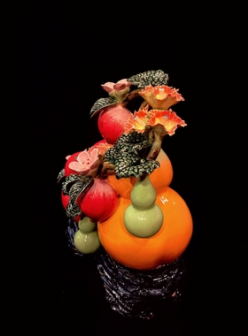 葫芦寿桃玄关摆件石湾陶瓷中式