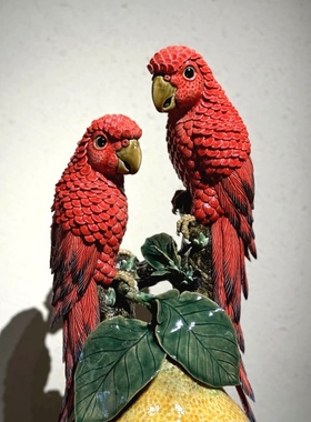 中式玄关摆件石湾陶瓷柚子鹦鹉