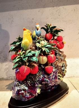 仿真荔枝鸿运摆件石湾陶瓷玄关