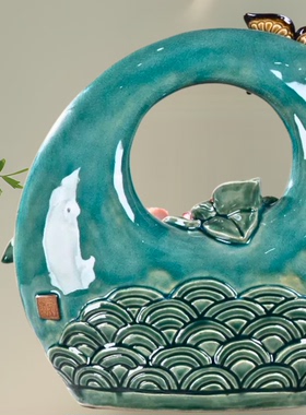 佛山石湾陶瓷花好月圆摆件牡丹