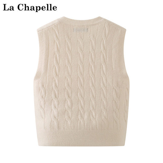 拉夏贝尔   灰色毛衣马甲女针织背心外搭纯色春秋款马夹坎肩