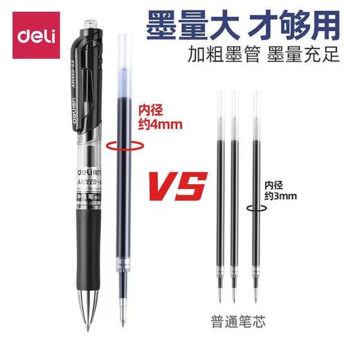 得力S01按动中性笔签字笔黑色碳素笔0.5mm商务办公考试学生水性笔 - 图0