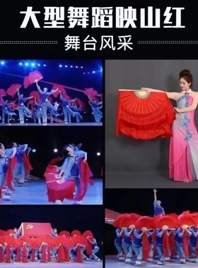 舞蹈扇子跳舞扇真丝双面纯色大红
