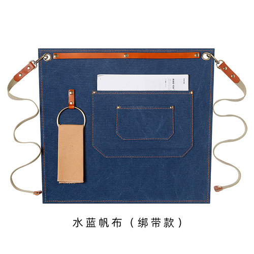 牛仔帆布网红同款奶茶店烘焙短款半身围裙理发师厨师咖啡工作服女 - 图3