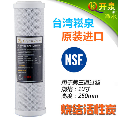 台湾进口崧泉10寸cto碳棒烧结块状碳滤芯 NSF 椰壳炭高效能吸附 - 图0