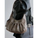 Distressed washed leather shoulder crescent armpit bag