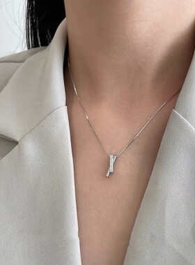 s925纯银几何线条双扣项链锁骨链