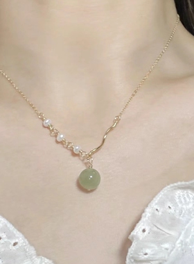 和田玉珍珠项链锁骨链女百搭轻奢