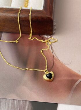 s925纯银黑玛瑙爱心锁骨链女纯欲