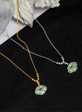 s925纯银和田玉平安锁项链女高级