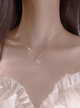 s925纯银镶钻四叶草四叶草锁骨链