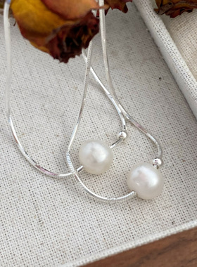 s925纯银极简风淡水珍珠锁骨链女