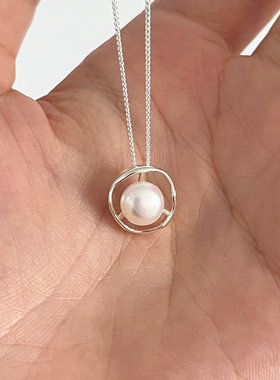 s925纯银不规则珍珠吊坠项链女