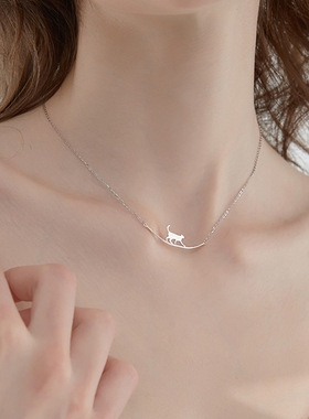 s925纯银猫咪项链女ins迷你精致