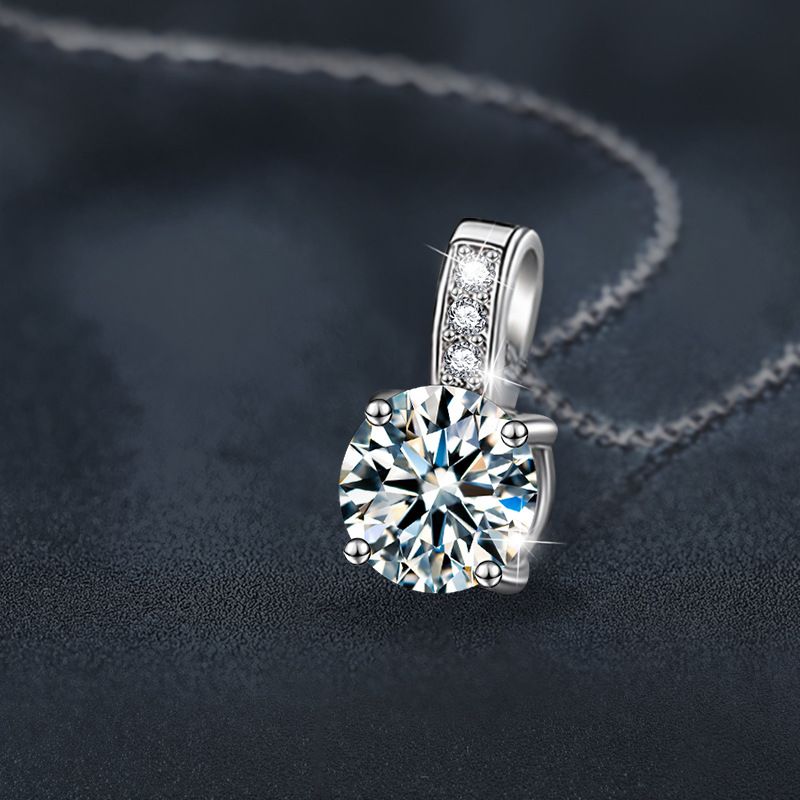 s925纯银莫桑钻经典四爪项链时尚简约设计感吊坠欧美爆款饰品 - 图0