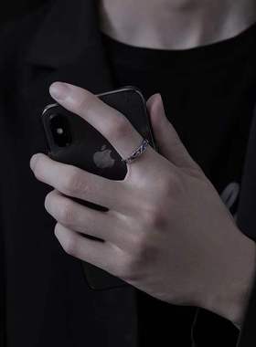 S925银蓝色星辰戒指 小众设计个性单身食指开口指环