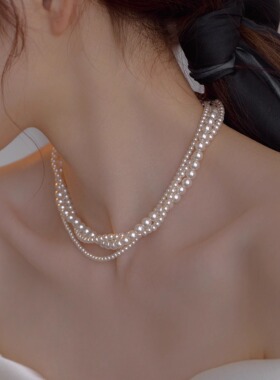 多层缠绕施家珍珠项链配饰女