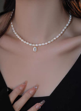 锆石淡水珍珠锁骨链女百搭新款