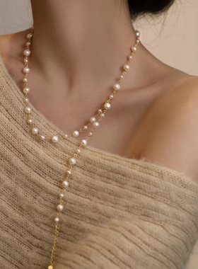 法式长款珍珠毛衣链女高级感