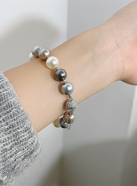 大溪地灰色珍珠混采钻球项链女