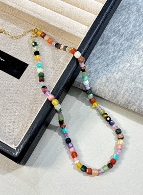 多巴胺彩色串珠天然石锁骨链