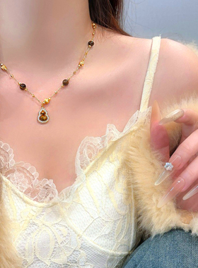 天然虎眼石葫芦吊坠锁骨链女款